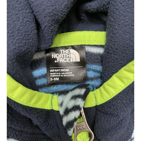The North Face Full Zip Fleece Jacket Toddler Blue & Bright Green 3/6M - Picture 2 of 7